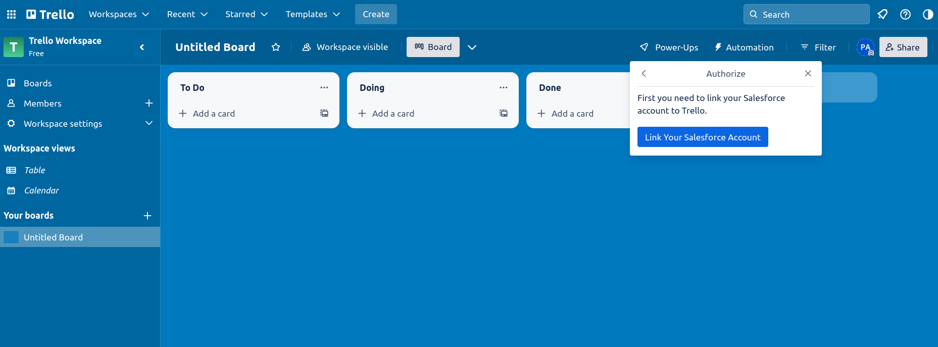 authorize trello with Salesforce