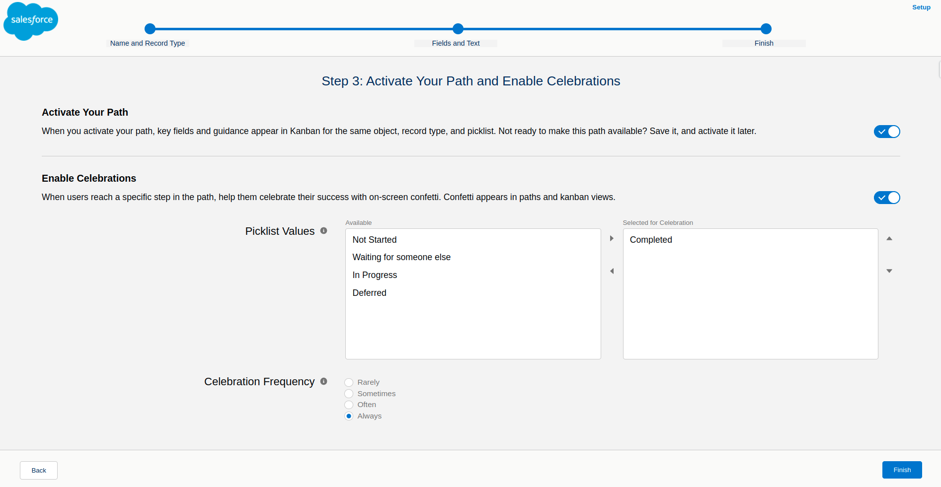 activate path and enable celebration