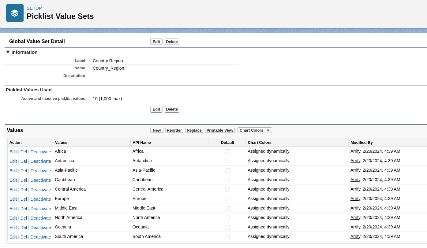 created global picklist value set