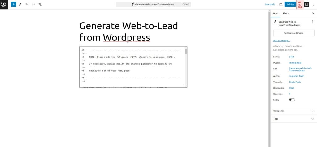 Embedding the generated code in WordPress post.