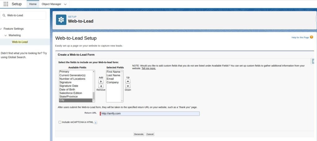 Add "Return URL" &  check the box to enable reCAPTCHA for spam protection.