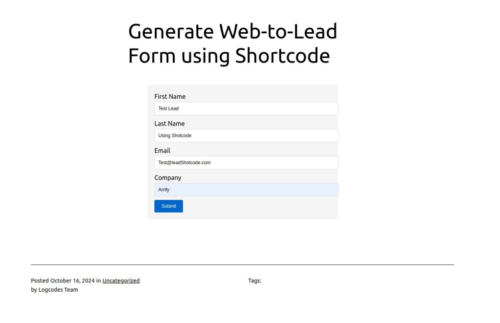 Generate lead by submitting the form.