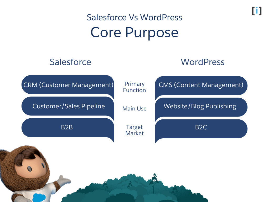 Salesforce vs wordpress : Core Purpose