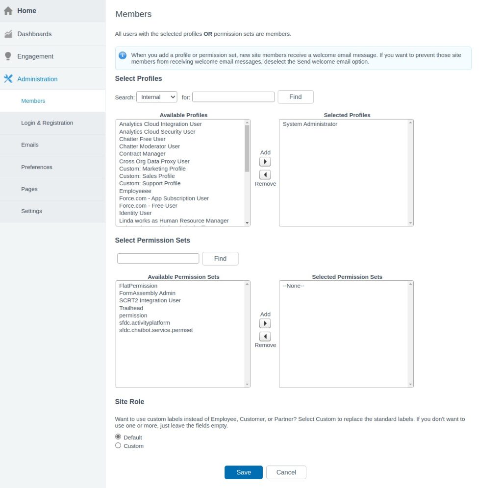 assign roles and permissions to site