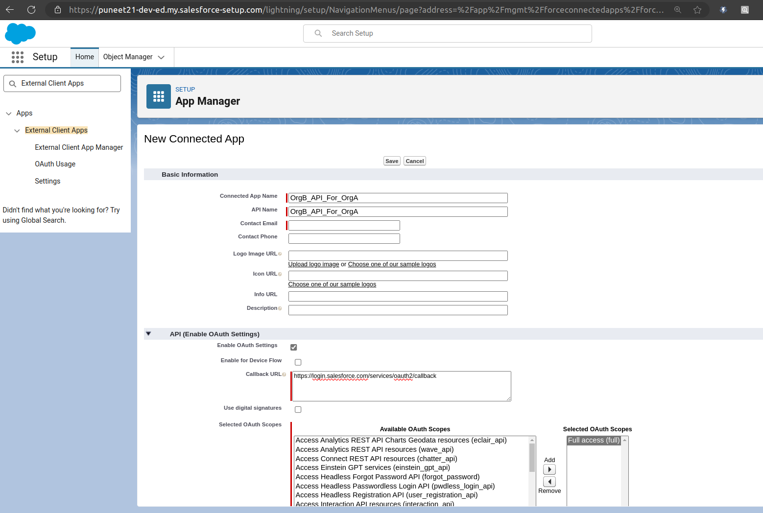 create connected app 1