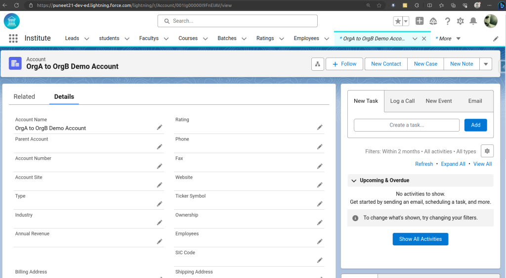 Account created in Org B